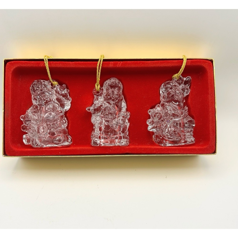 Set of 3 GORHAM Full Lead Crystal ANGEL Christmas Ornaments In Box